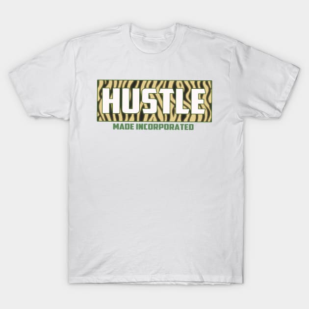 Hustle Made incorporated (Beige tiger print/ Army green) T-Shirt by H.M.I Designz